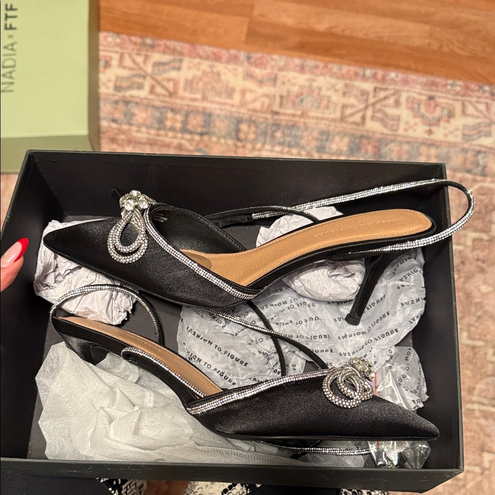 Fashion to Figure Black and Silver Slingback Heels